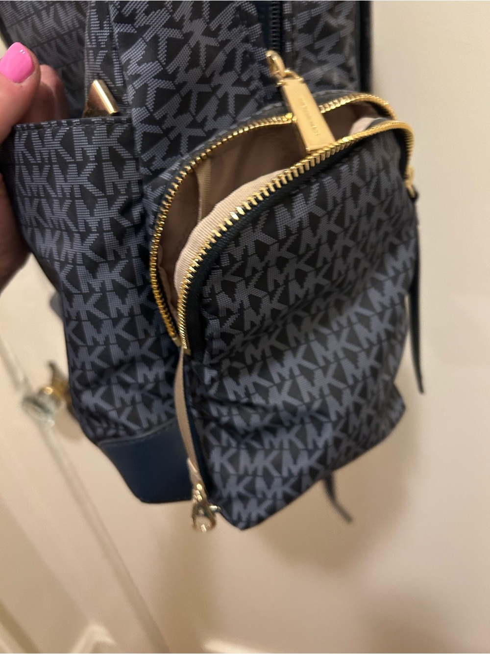 Michael Kors Navy MK Logo Backpack with Gold Hardware - Picture 4 of 8